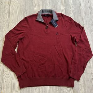 Nautica 1/4 Quarter Zip Pullover Sweater Mens M Crimson Long Sleeve Logo NWT